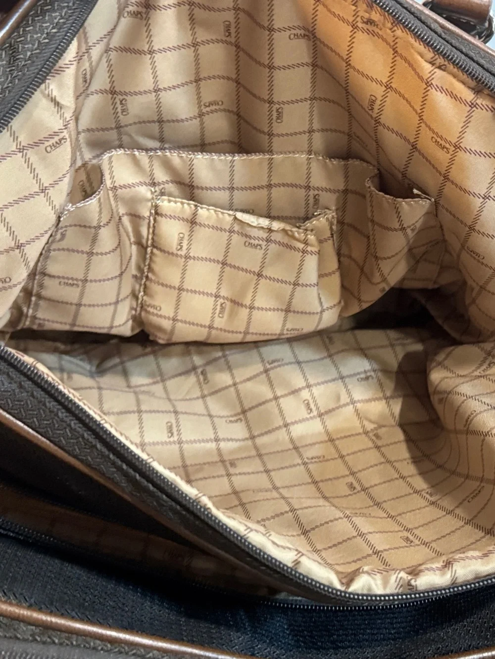 Chaps Brown Unisex Travel Tote Bag with Leather Trim